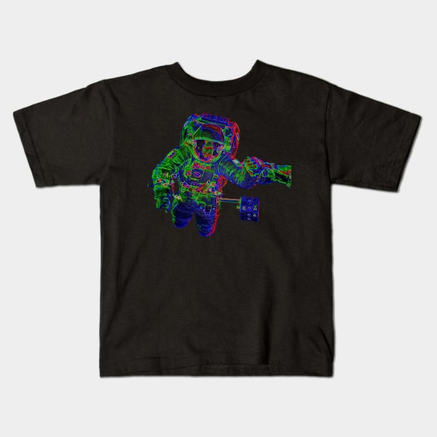 NASA Astronaut in Blue, Green and Red Colors Kids T-Shirt by The Black Panther